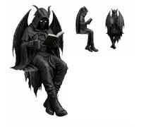 Gothic Dark Fantasy Figure, Gothic Home Decor, Gothic Horror Figures, Resin Seated Grim Reaper Reading Book Sculpture for Christmas Haunted House Cosplay Halloween Shelf Tabletop Theater Decor (C)