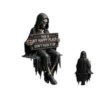 Gothic Dark Fantasy Figure,Hooded Shadow Reader Statue,Mystery Reading Figurines Sitting Sculpture,Resin Sitting Reaper Reading Book Sculpture For Book Lovers Gothic Art Collectors Home Decor (D#)