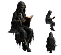Gothic Dark Fantasy Figure,Hooded Shadow Reader Statue,Mystery Reading Figurines Sitting Sculpture,Resin Sitting Reaper Reading Book Sculpture For Book Lovers Gothic Art Collectors Home Decor (B#)