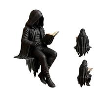 Gothic Dark Fantasy Figure,Hooded Shadow Reader Statue,Mystery Reading Figurines Sitting Sculpture,Resin Sitting Reaper Reading Book Sculpture For Book Lovers Gothic Art Collectors Home Decor (C#)