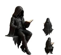 Gothic Dark Fantasy Figure | Hooded Shadow Reader Statue | Novelty Mysterys Reading Figurines Sitting Sculpture | Vintage Gothic Reaper Reading Book Seated Figurine Decor for Shelf & Tabletop