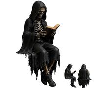 Gothic Dark Fantasy Figure,Reading Death Gothic Skeleton Demon Hooded Figurine Set,Hooded Skeleton Demon Figure,Hand-Painted Resin,Perfect for PC Tower, Bookshelf, Desk & Gothic Home Decor (B)