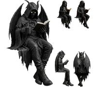 Gothic Dark Fantasy Figure,Reading Death Gothic Skeleton Demon Hooded Figurine Set,Hooded Skeleton Demon Figure,Hand-Painted Resin,Perfect for PC Tower, Bookshelf, Desk, Gothic Home Decor (#A)