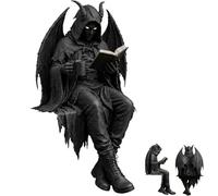 Gothic Dark Fantasy Figure,Reading Death Gothic Skeleton Demon Hooded Figurine Set,Hooded Skeleton Demon Figure,Hand-Painted Resin,Perfect for PC Tower, Bookshelf, Desk & Gothic Home Decor (C)