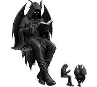 Gothic Dark Fantasy Figure,Reading Death Gothic Skeleton Demon Hooded Figurine Set,Hooded Skeleton Demon Figure,Resin Sitting Reaper Reading Book Sculpture, for PC Tower,Desk,Home Decor (B)