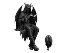 Gothic Dark Fantasy Figure, Sitting Reaper Reading Book Sculpture, Hooded Shadow Reader Statue, Halloween Shelf Sitter for Bookshelf Desk Decor Dark Aesthetic Collection ，#A