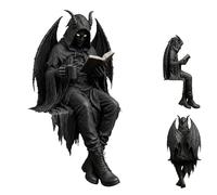 Gothic Dark Fantasy Resin Statue, Hooded Shadow Reader Sculpture, Sitting Reaper Figurine with Book, Mystic Decor Ornament for Book Fans & Gothic Collectors，A