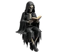 Gothic Dark Fantasy Sitting Statue, Mysterious Black Robe Reading Figure