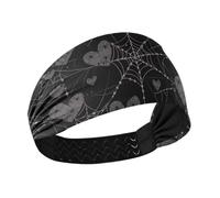 Gothic Dark Grey Web Hearts Non-Slip? headband holder Stretchy wide head bands for women's hair for make up Athletic Sports Gym Football