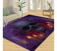 Gothic Dark Purple Skull Rose Candle Magic Circle Area Rug - Occult Halloween Pagan Witchy Style Design, Edgy Alternative Art Mat for Home Entrance Decor-60 * 90CM