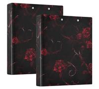 Gothic Dark Red Thorny Roses 1 and A Half Inch Binders Three-Ringing with Interior Pockets 1/2 Pack Office Binder Supplies 200 Sheets