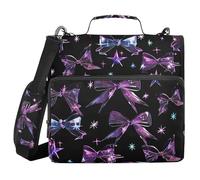 Gothic Darkness Bow Tie Stars Purple 1.5 Inch 3 Rings Sturdy Zipper Binder with Handle and Removable Shoulder Strap Easy to Carry School Supplies Organizer for School and Office