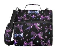 Gothic Darkness Bow Tie Stars Purple 3 Rings 1.5 inch Zippered Binder Bag with Handle and Removable Shoulder Strap Multi-Pocket Document Binder Organizer for Office School