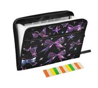 Gothic Darkness Bow Tie Stars Purple File Organizer Expanding 13 Pockets A4 Letter Size with Zipper Closure for Plastic Expanding File Folder