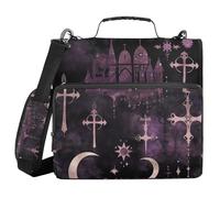 Gothic Darkness Moon Cross Purple 1.5 Inch 3 Rings Binder Organizer with Shoulder Strap & Handle Multiple Pockets Portfolio Binder for School