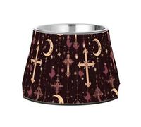 Gothic Darkness Moon Cross Purple Dogs Water Bowl with Stand Stainless Steel Raised Cat Bowls for Slow Feed Cats Whisker Relief