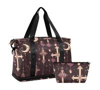 Gothic darkness moon cross purple Large Bags Weekender/Overnight Duffel Gym Tote Bag with Adjustable Strap for Gym Foldable, Gothic darkness moon cross purple, One Size
