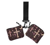 Gothic Darkness Moon Cross Purple Women's Dual Wallets Business Card Cases Small Detachable Zipper Cash Coin Purse with Zipper Coin Pocket for Ladies 2 Pcs, Gothic darkness moon cross purple, One Size