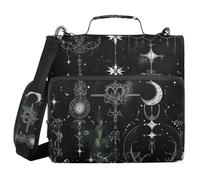 Gothic Darkness Moon Stars Black 1.5 Inch 3 Rings Zipper Binder Organizer with Shoulder Strap Laege Capacity Portable Home Travel Safe Storage Bag for Office School