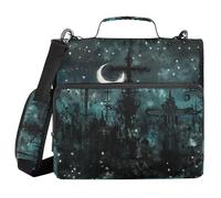 Gothic Darkness Night Cross Moon 1.5 Inch 3 Rings Zipper Binder Organizer with Shoulder Strap Multi-Pocket Portable Portfolio for School and Office