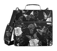 Gothic Darkness Rose Butterflies 1.5-Inch 3-Rings Zip Up Binder with Handle Includes Zip Pocket Documents Files Storage Bag for Office School