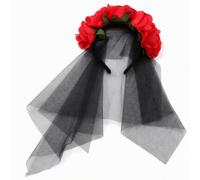 Gothic Day Of The Dead Costume Veil, Black And Red, Halloween Accessory | Hooded Cape Witch Cosplay Accessories for Cosplay and Themed Parties