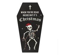 Gothic "Dead Inside" Multicolor Coffin Plaque - 30cm x 16cm (1 Pc.) - Unique Christmas Decor with Festive Skeleton and Fairy Lights Design, Perfect Alternative for Dark and Edgy Ambiance