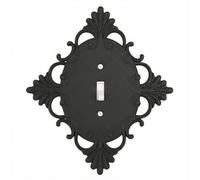 Gothic Decorative Light Switch Cover Plate, Black Ornate Baroque Design with Crown Detail and Scrollwork, Matte Finish, Double Toggle (Black06)