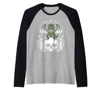 Gothic Dino on Skull Pastel Goth Kawaii Skeleton Raglan Baseball Tee