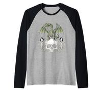 Gothic Dino on Skull Pastel Goth Kawaii Skeleton Raglan Baseball Tee