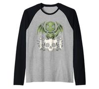 Gothic Dino on Skull Pastel Goth Kawaii Skeleton Raglan Baseball Tee