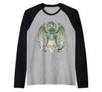 Gothic Dino on Skull Pastel Goth Kawaii Skeleton Raglan Baseball Tee