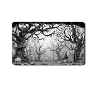 Gothic Dish Drying Mats for Kitchen Counter, Spooky Black White Graveyard Absorbent Rubber Dish Drainer Rack Mat, Halloween PU Leather Drying Pad for Kitchen Counter 12x20 Inch
