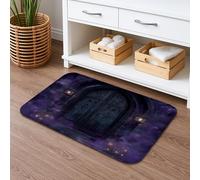 Gothic Door Quick Dry Bath Mat, Dark Violet Absorbent Non Slip Shower Mat, Medieval Memory Foam Washable Rugs for Bathroom Toilet Decorative 16x24 Inch