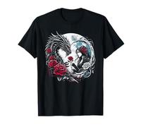 Gothic Dragon and Rose Full Moon Mystical Dark Fantasy Art T-Shirt
