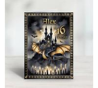 Gothic Dragon Castle Birthday Card - A5 - Personalised with Name & Any Age. Perfect for those who love dragons, castles, and epic adventures.
