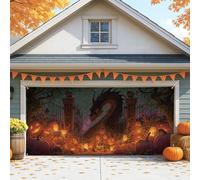Gothic Dragon Garage Door Cover, Large Halloween Pumpkin Decor, Outdoor Fall Festival Decorations, Spooky Autumn Party Background 157x71 Inch