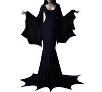 Gothic Dress Cold Shoulder Bat Print Mesh Long Witch Vampire Costume