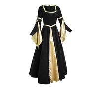 Gothic Dress for Women Plus Size Fairy Dress Ladies Peasant Halloween Fastival Carnival Costume Retro Halloween Gown Gold Velvet Nightgown Steampunk Corset Dresses up UK Size s-2xl