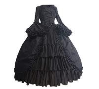 Gothic Dress for Women UK Sale Clearance Halloween Costume Flare Sleeve Dresses Goth Medieval Steampunk Dress Bow Knot Lace O-Neck Vintage Maxi Dress Ball Gown Luxurious Skirt Black