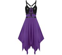 Gothic Dress for Women UK Summer Y2K Punk Dress Strappy Retro Medieval Victorian Dress Halloween Costumes Goth Dress Steampunk Clothing A-line Party Cocktail Carnival Ladies Dresses Purple