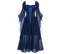 Gothic Dress Medieval Festival Fancy For Women Vintage Elegant A-Line Waist Smocked Dresses Soul Reaper Costume Hooded Cloak Halloween Carnival Cosplay