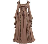 Gothic Dress Medieval Festival Fancy For Women Witch With Hooded Cape Waist Smocked A-Line Dresses Costume Flare Sleeve Corset Halloween Carnival Cosplay