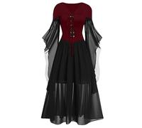 Gothic Dress Medieval Halloween Party Bell Long Sleeve Elastic Dresses Ladies Bloody Printed Costume Costumes Flare Corset For Carnival Cosplay