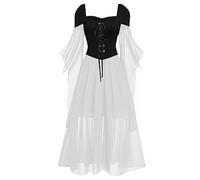 Gothic Dress Medieval Renaissance Hoodie Horror Costume Ladies Waist Smocked A-Line Dresses Elegant High-Low Hem Zombie Bride Role Play Evening Party Prom