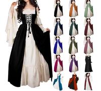Gothic Dress, Renaissance Dresses for Women Vintage Medieval Halloween Costume Off The Shoulder Flare Sleeves Victorian Outfit, Black, 3XL