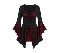 Gothic Dress Women Gothic Steampunk Tops 3/4 Batwing Sleeve Victorian Renaissance Blouses Flowy Corset Tops Medieval Renaissance Corset Cosplay Party Hallowee Costums Vests Red