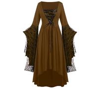 Gothic Dress Women Lace Skeleton Bat Sleeve Retro Gown Halloween Costumes | Lace Skeleton Print, Batwing Sleeve Cut, Retro Gothic Shape, Eye Catching for Halloween and Costume Parties