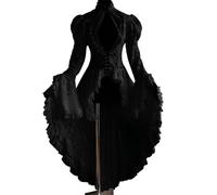 Gothic Dress Women's Long Lace Curvy Renaissance Long Sleeve Lace-Up Dress | Halloween Costume Women's Large Sizes Tied Waist with Trumpet Sleeves Vintage Dresses for Halloween Carnival Cosplay