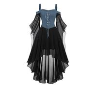 Gothic Dress Women's Off Shoulder Medieval Dresses Women's Bat Sleeve Mesh Patchwork Witch Dress Vampire Bandage Dress for Cosplay Party Halloween Carnival Costume Ruffle Witch Outfit Party Dress